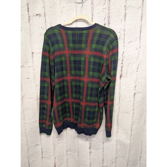 J. McLaughlin Men's Sweater‎ Round Neck Green Red Plaid Size Large Cotton Modal - Picture 4 of 8
